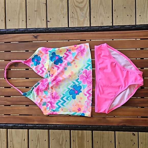 OP Girls 10/12 Tankini Tropical Floral Top Hot Pink Bottom - Picture 1 of 6